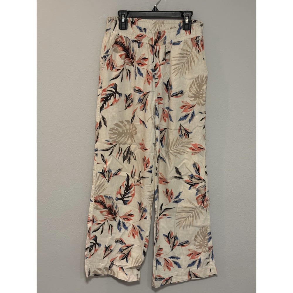 Briggs Trousers Women's Small Beige Floral Pattern wide-Leg Pull-On Pants‎ - Picture 2 of 6
